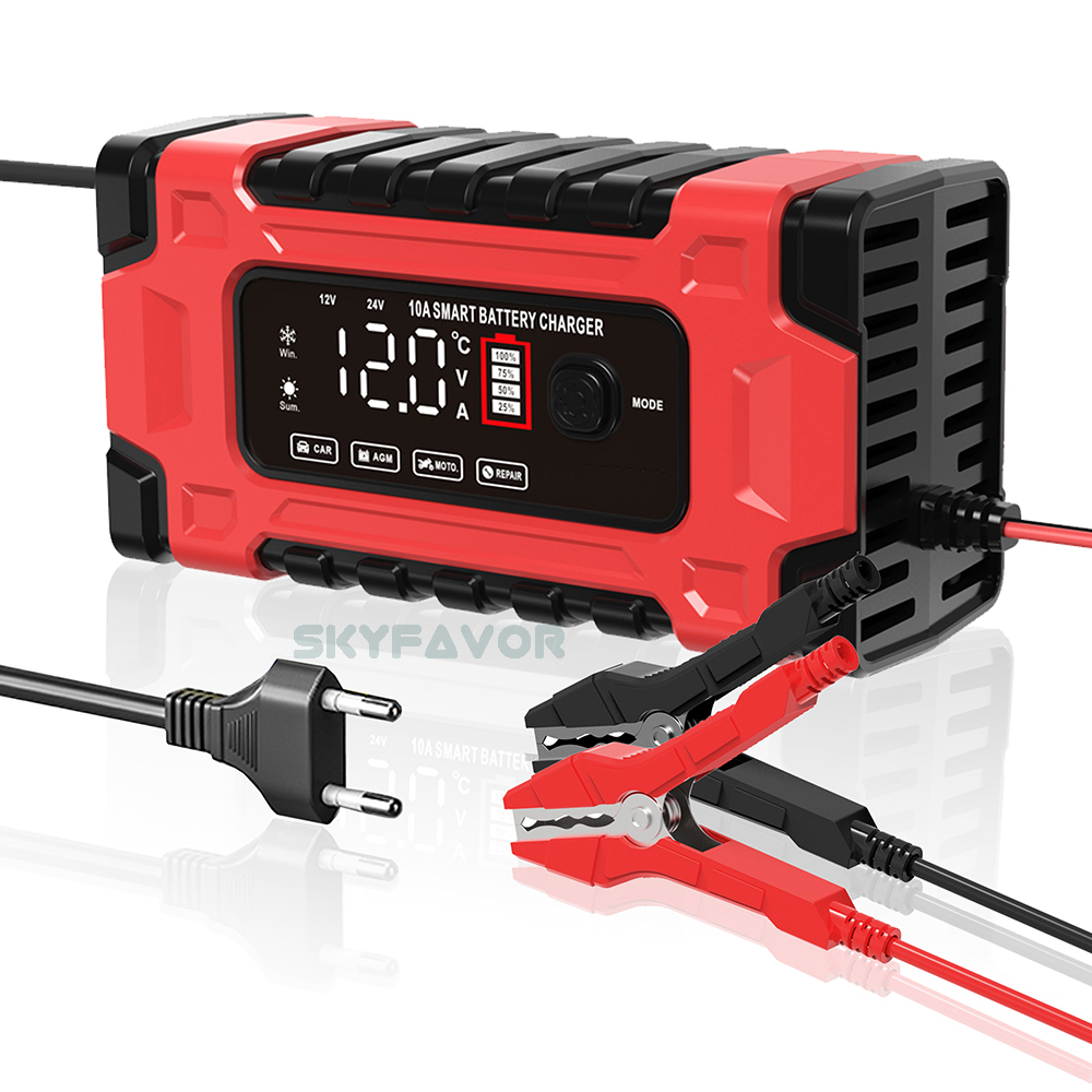 Professional 12V 24V Car Battery Charger 12V 24V 5A-10A Pulse Repair & OTP Protection for Gel/AGM Deep Cycle Car Battery Charger
