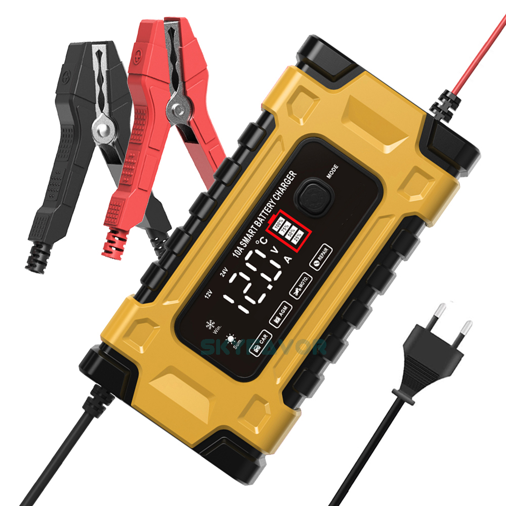 Professional 12V 24V Car Battery Charger 12V 24V 5A-10A Pulse Repair & OTP Protection for Gel/AGM Deep Cycle Car Battery Charger