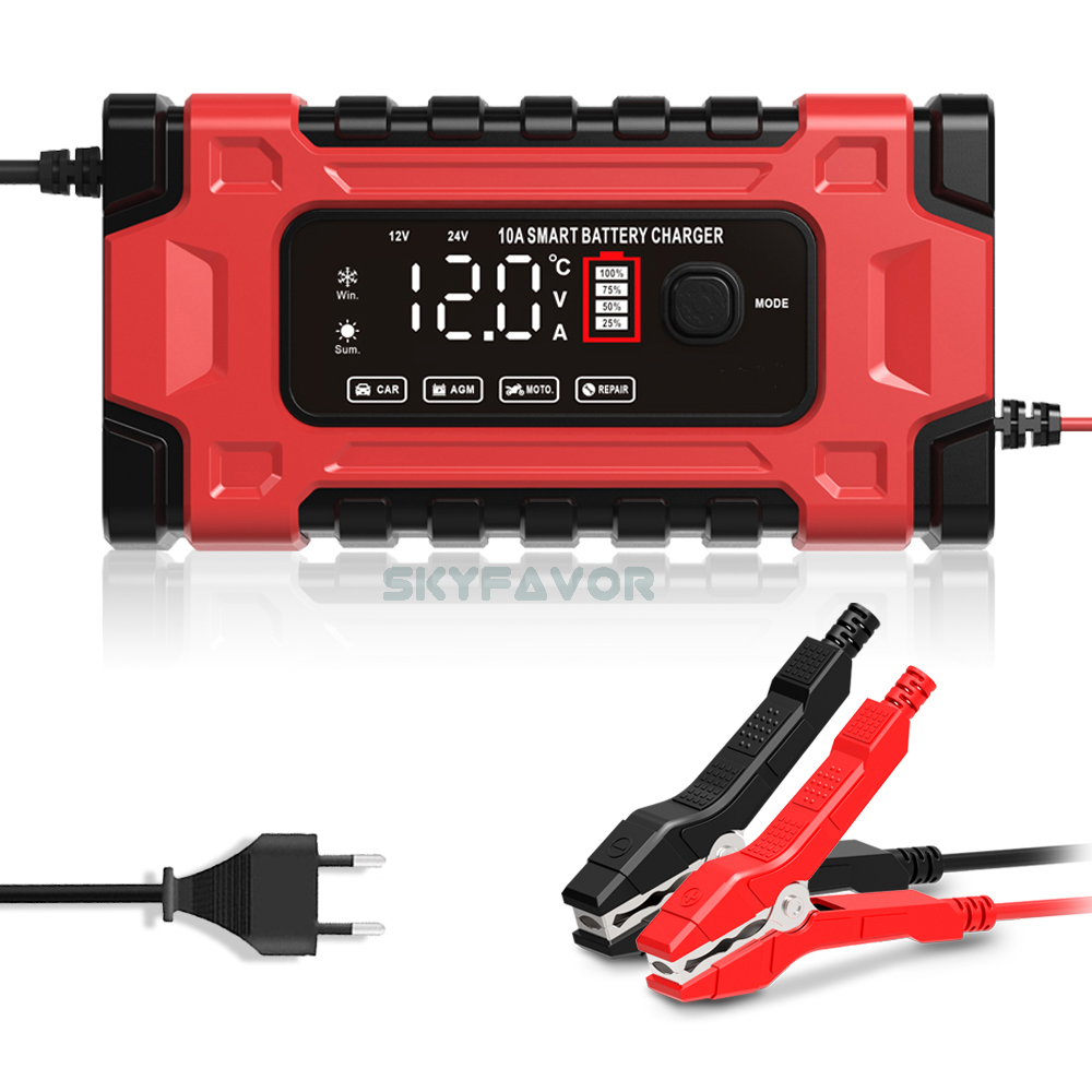 Professional 12V 24V Car Battery Charger 12V 24V 5A-10A Pulse Repair & OTP Protection for Gel/AGM Deep Cycle Car Battery Charger