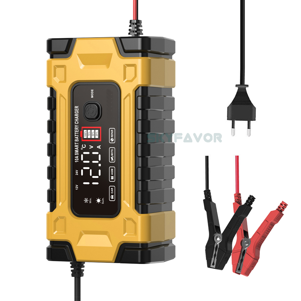 Professional 12V 24V Car Battery Charger 12V 24V 5A-10A Pulse Repair & OTP Protection for Gel/AGM Deep Cycle Car Battery Charger