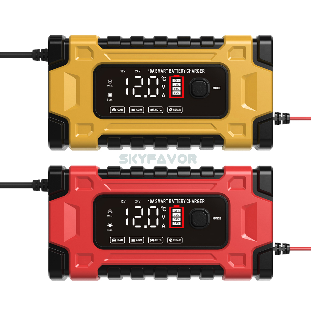 Professional 12V 24V Car Battery Charger 12V 24V 5A-10A Pulse Repair & OTP Protection for Gel/AGM Deep Cycle Car Battery Charger