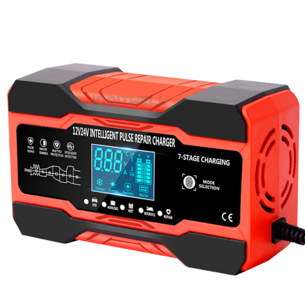 12V 24V Touch Screen Car Battery Charger - Intelligent Pulse Repair Fast Charging for GEL/WET Lead Acid 12V Car Battery Charger