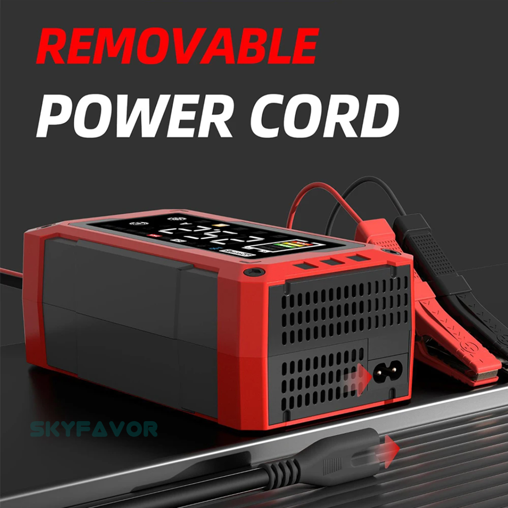12V 24V Smart Mini Car Battery Charger - 5A/10A/15A/20A/25A Adjustable Current, High Power for Lead Acid LiFePO4 Battery Charger