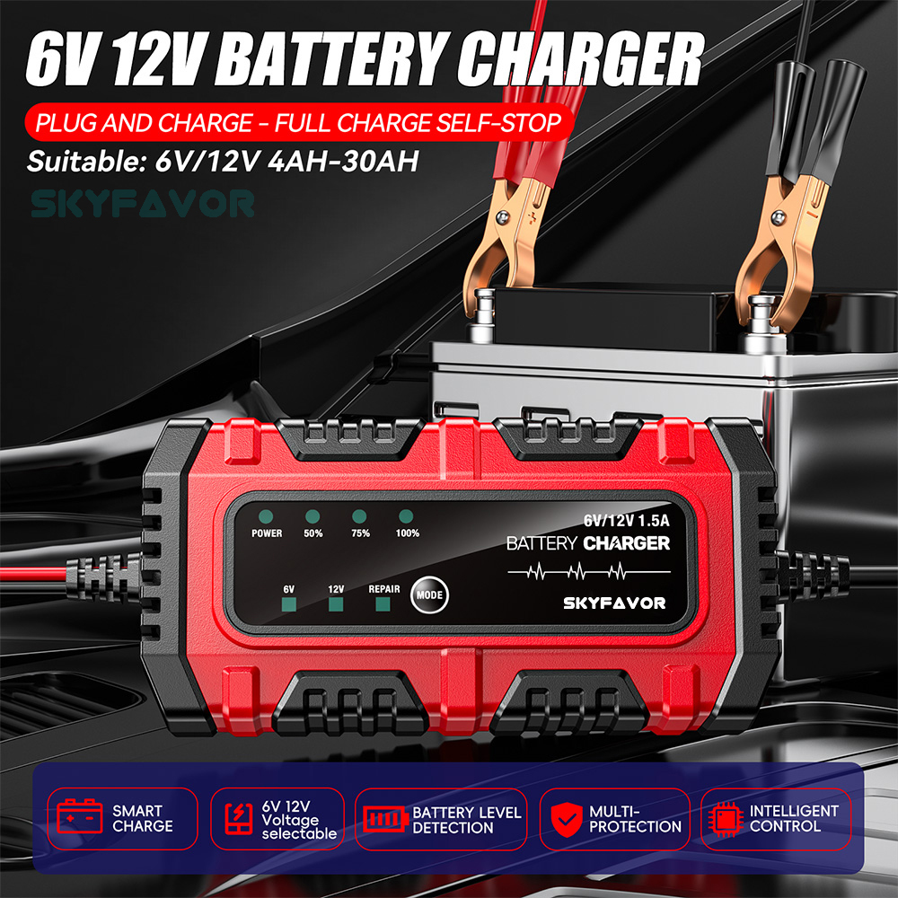 Universal Motorcycle Car Battery Charger 6V 12V Auto Trickle Charger with Pulse Repair Battery Charger for Lead Acid Batteries