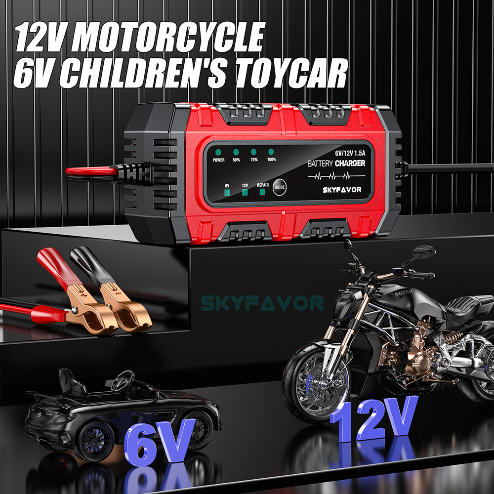 Universal Motorcycle Car Battery Charger 6V 12V Auto Trickle Charger with Pulse Repair Battery Charger for Lead Acid Batteries