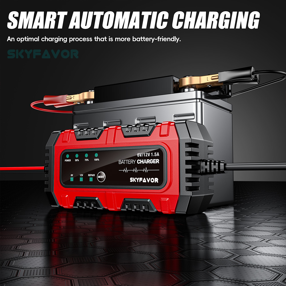 Universal Motorcycle Car Battery Charger 6V 12V Auto Trickle Charger with Pulse Repair Battery Charger for Lead Acid Batteries