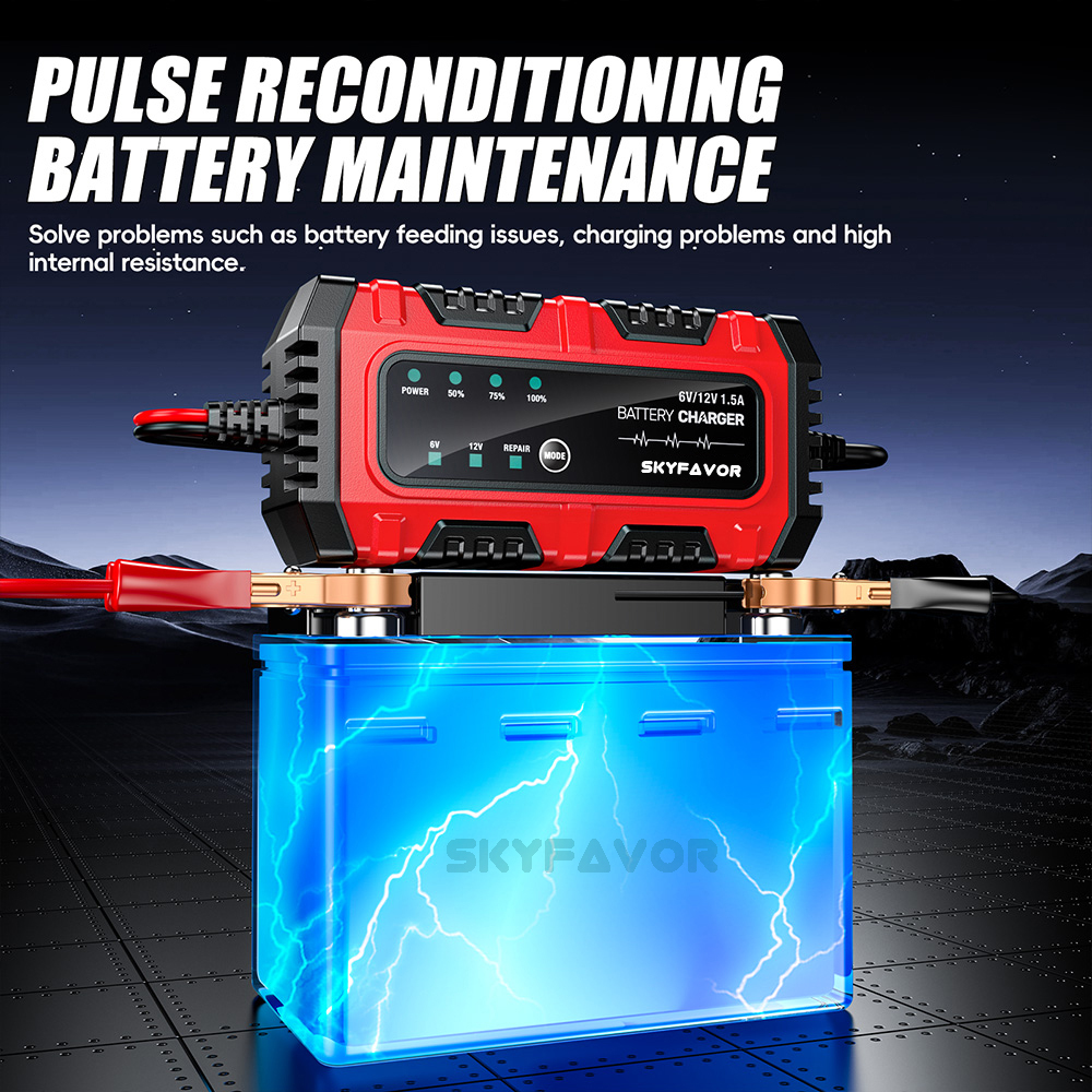 Universal Motorcycle Car Battery Charger 6V 12V Auto Trickle Charger with Pulse Repair Battery Charger for Lead Acid Batteries