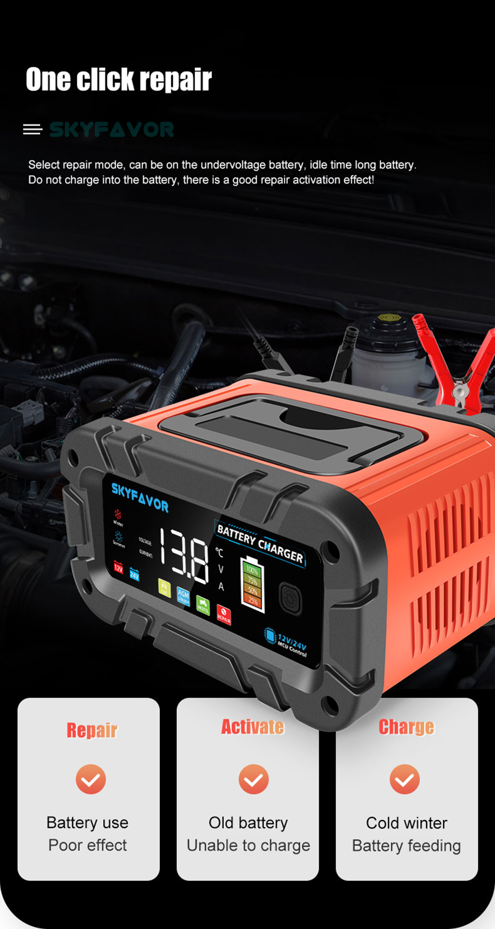 New Professional Automatic Car Battery Charger 12V 20A Battery Charger for Cars Boats Lifepo4 Lead Acid Intelligent for Car Boat