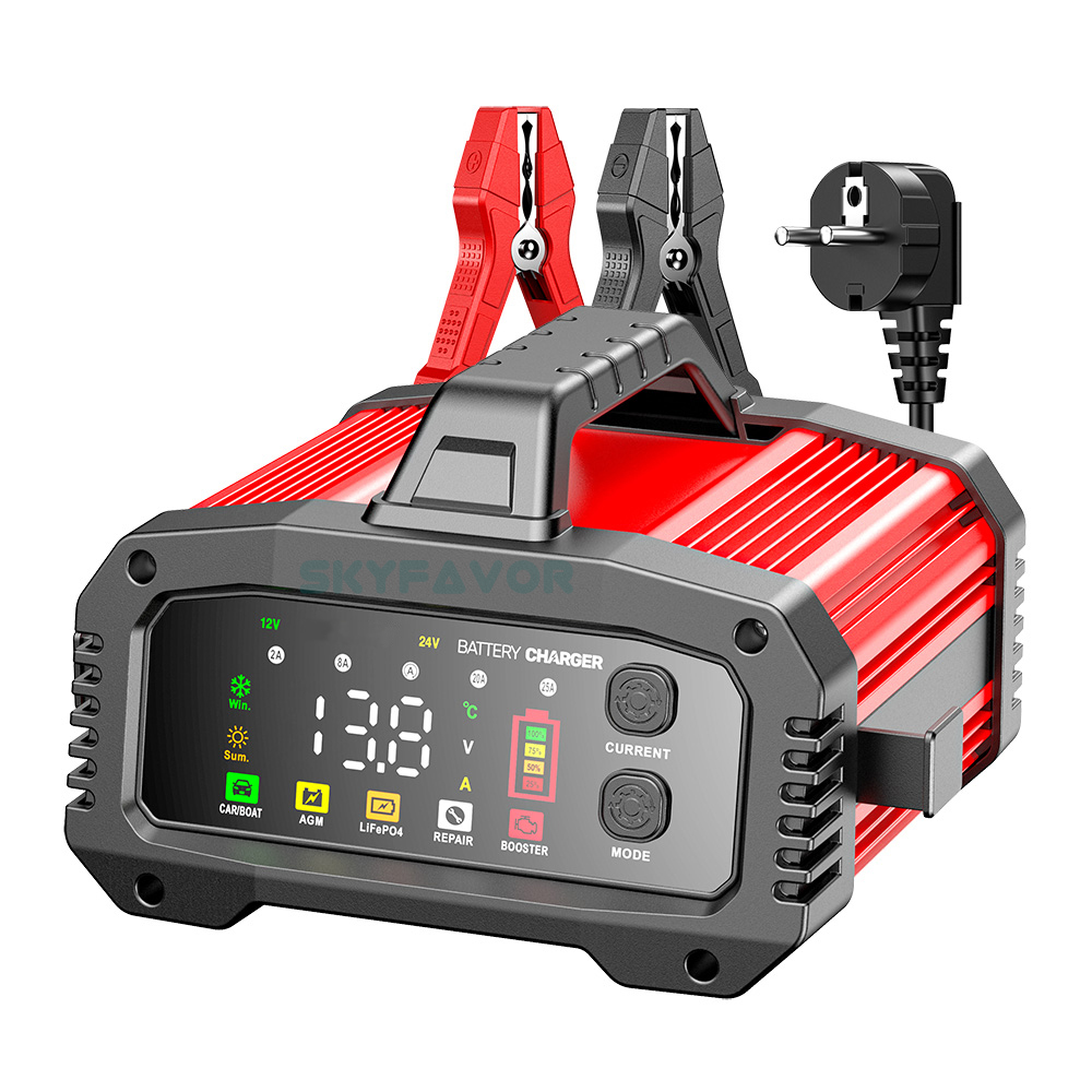Latest Smart 12V 24V Car Battery Charger Automatic Adjustable Car Charger Universal Charger for Lead-Acid LiFePO4 Batteries