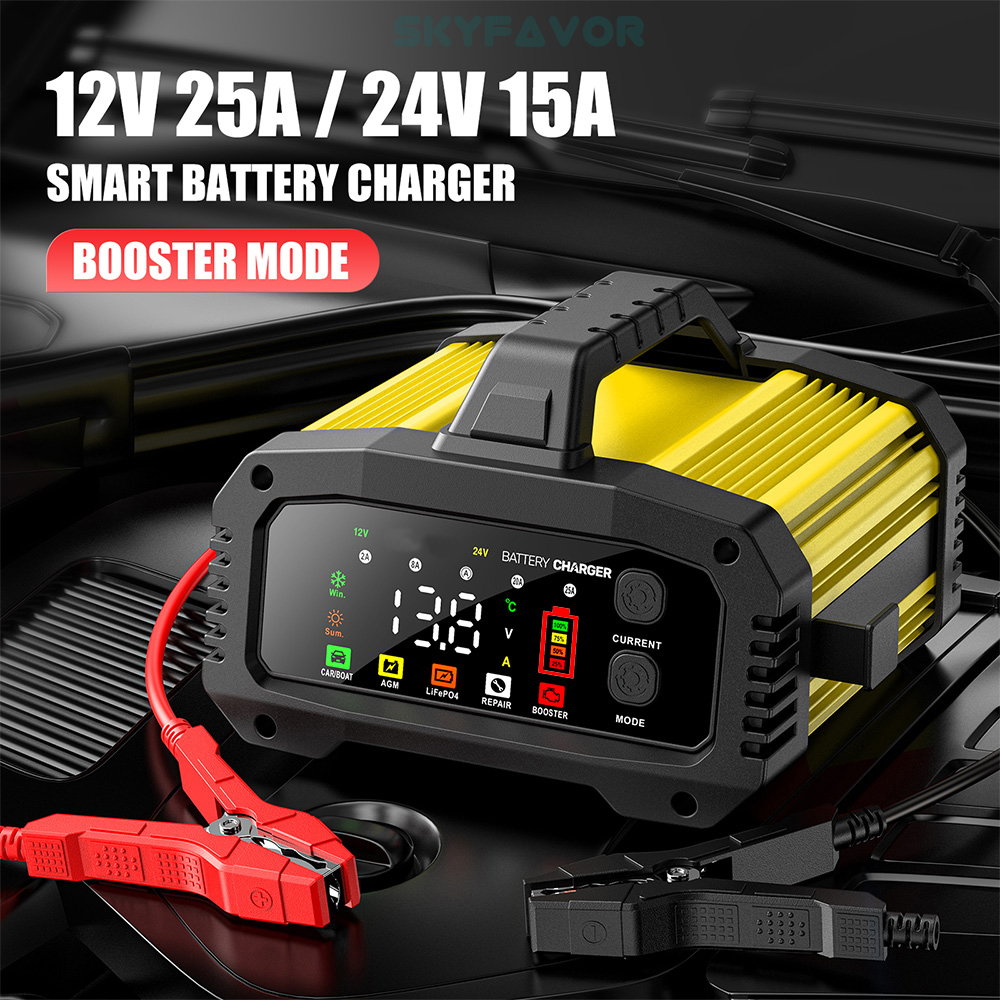 Latest Smart 12V 24V Car Battery Charger Automatic Adjustable Car Charger Universal Charger for Lead-Acid LiFePO4 Batteries