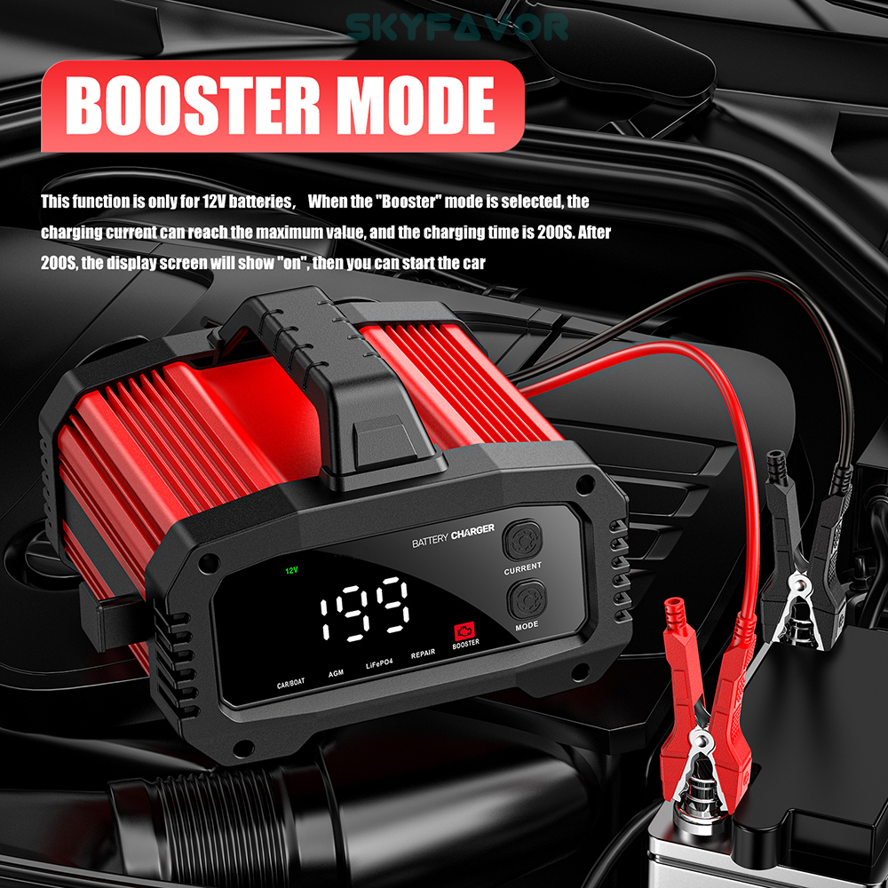 Latest Smart 12V 24V Car Battery Charger Automatic Adjustable Car Charger Universal Charger for Lead-Acid LiFePO4 Batteries