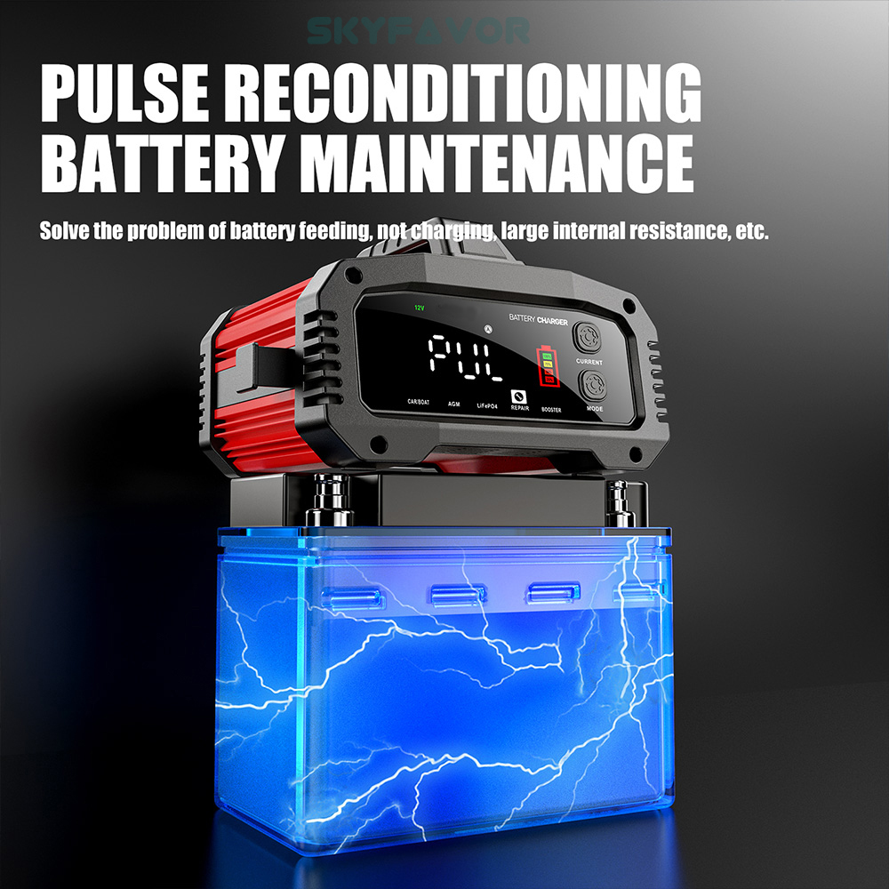 Latest Smart 12V 24V Car Battery Charger Automatic Adjustable Car Charger Universal Charger for Lead-Acid LiFePO4 Batteries