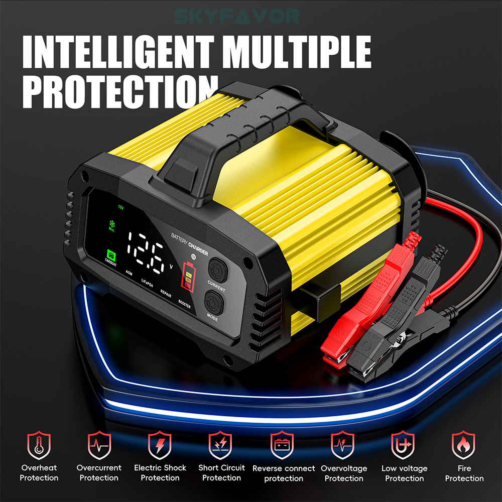 Latest Smart 12V 24V Car Battery Charger Automatic Adjustable Car Charger Universal Charger for Lead-Acid LiFePO4 Batteries