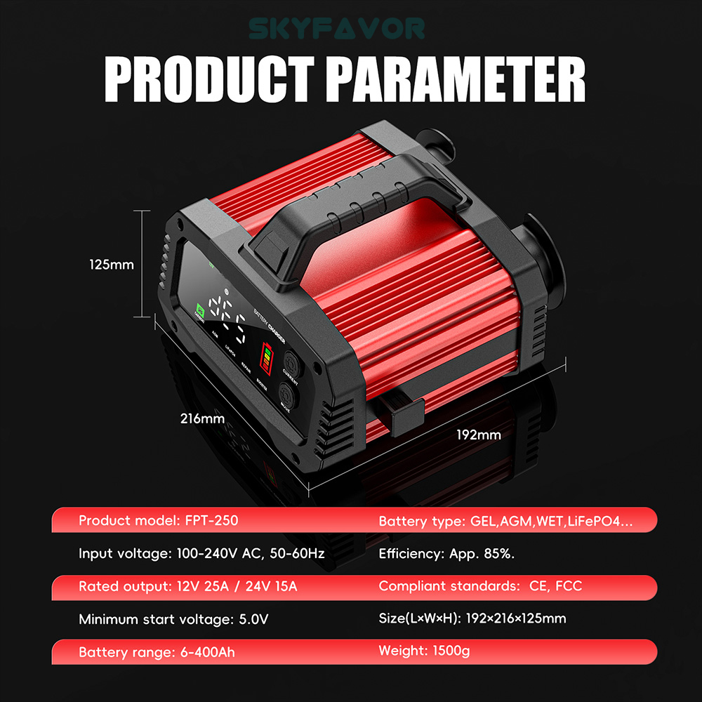 Latest Smart 12V 24V Car Battery Charger Automatic Adjustable Car Charger Universal Charger for Lead-Acid LiFePO4 Batteries