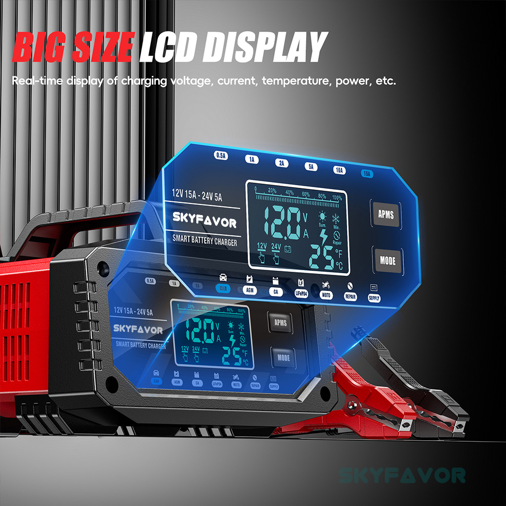 Best Selling Car Battery Charger 12V 24V 15A Auto Fast Adjustable Current Universal 12 Volt Lead Acid Lifepo4 Battery Charger