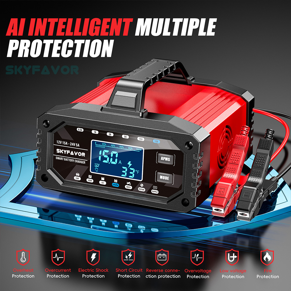 Best Selling Car Battery Charger 12V 24V 15A Auto Fast Adjustable Current Universal 12 Volt Lead Acid Lifepo4 Battery Charger