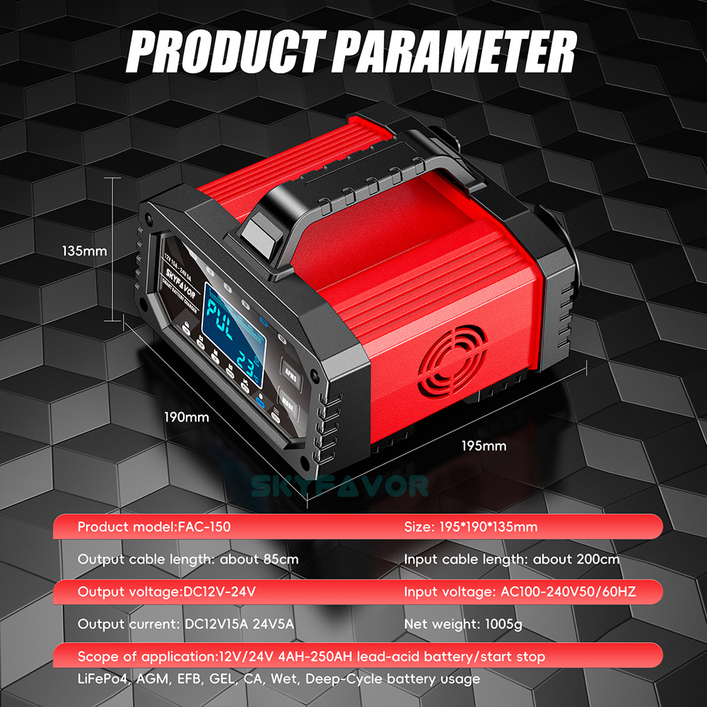 Best Selling Car Battery Charger 12V 24V 15A Auto Fast Adjustable Current Universal 12 Volt Lead Acid Lifepo4 Battery Charger