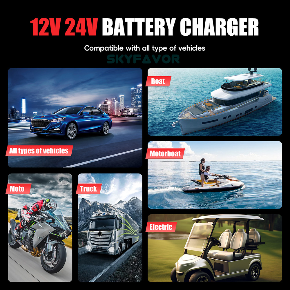 Best Selling Car Battery Charger 12V 24V 15A Auto Fast Adjustable Current Universal 12 Volt Lead Acid Lifepo4 Battery Charger