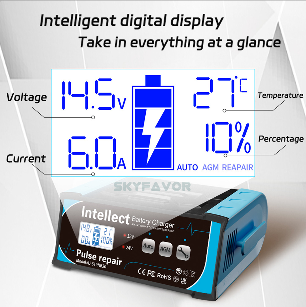 Trending 12V 24V Battery Charger 12V 24V 11A 7A EFB AGM GEL Pulse Repair Lead Acid Battery Charger for Car Heavy Duty Truck Bat