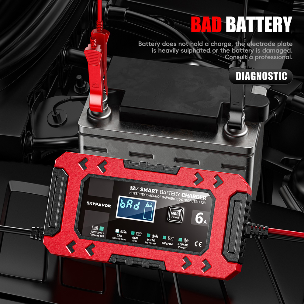 New Arrival 12V 6A Car Battery Charger 12V 6A Smart Multi-function Universal Power Supply and Lifpo4 Lead Acid Battery Charger
