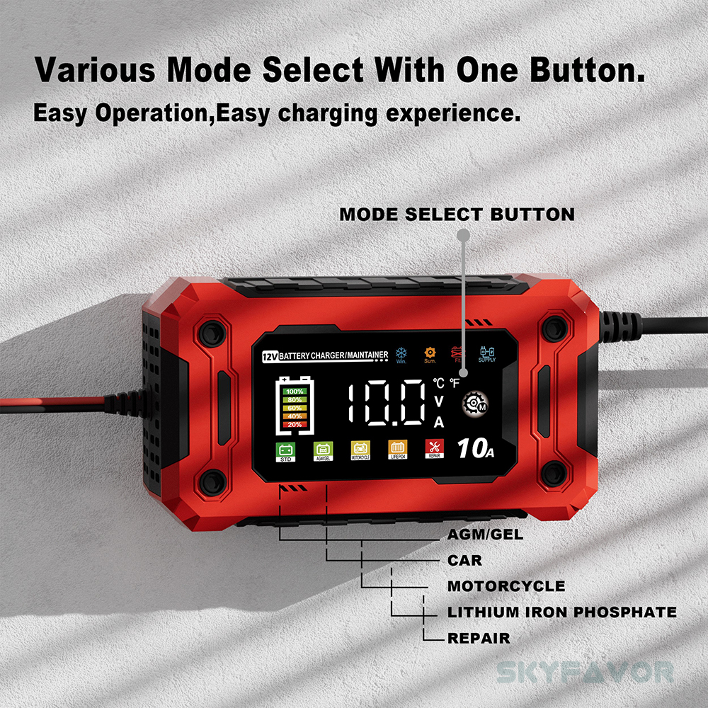 Hot Selling 12V 10A  Multi-Functional Car Battery Charger Automatic Universal for Lead-Acid LiFePO4 Power Supply Battery Charger