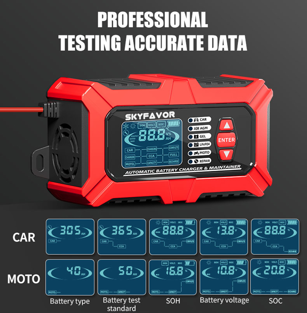12V 6A Multi-Function Battery Charger & Analyzer CCA/Internal Resistance Tester Compatible with LiFePO4 Lead Acid Car Motorcycle