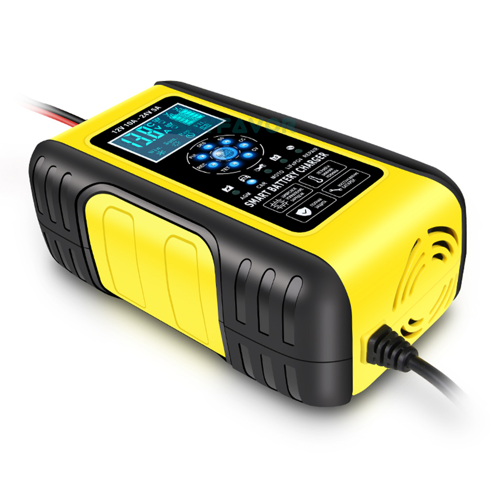 12V 10A/24V 5A Universal Car Battery Charger Intelligent Automatic - Pulse Repair for Lead Acid LiFePO4 - Car Truck Compatible