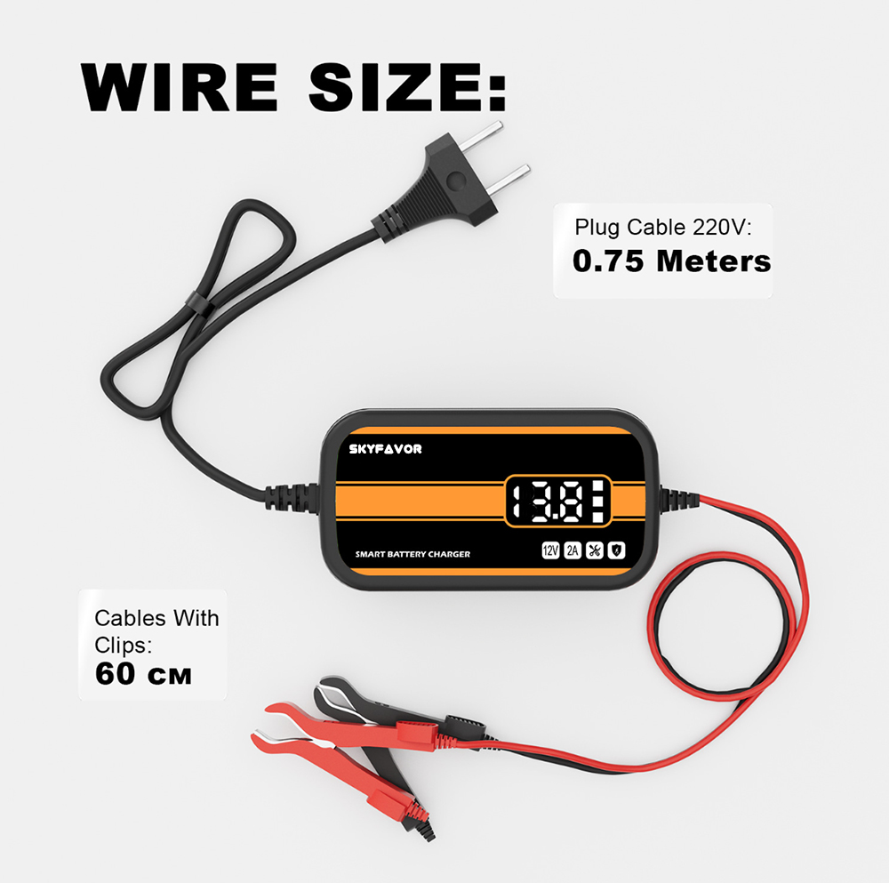 Hot Selling Smart Car Battery Charger 12V 2A Digital Display Automatic Battery Charger for Lead Acid Car and Motorcycle Toys