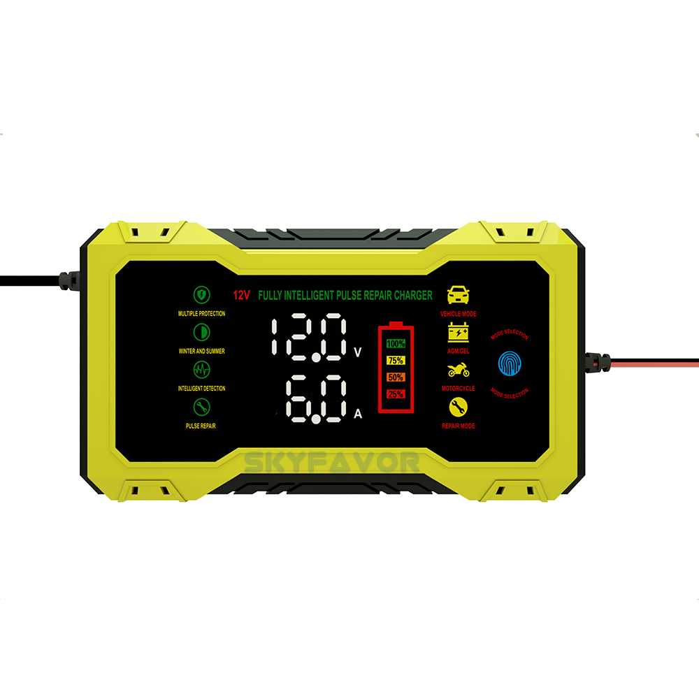 Latest 12V 6A Car Battery Charger - Voltage & Current Dual Display for Gel AGM Lead Acid Compatible with Car Motorcycle Charger