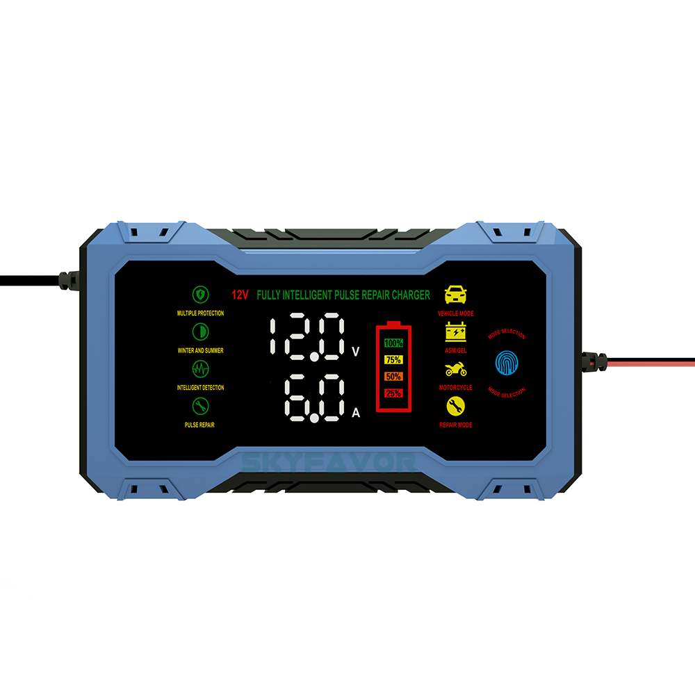Latest 12V 6A Car Battery Charger - Voltage & Current Dual Display for Gel AGM Lead Acid Compatible with Car Motorcycle Charger