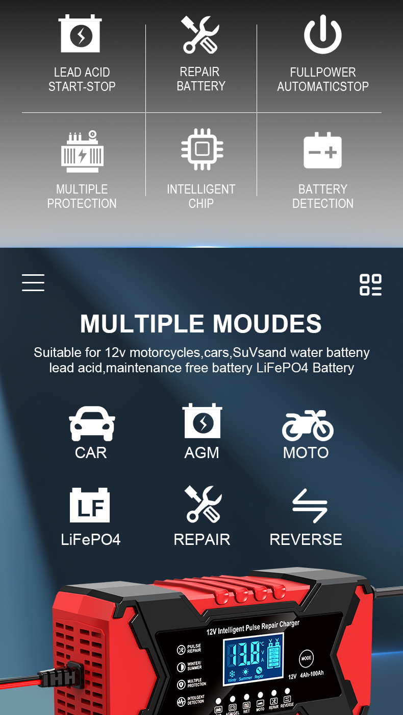New Arrival Automatic Car Battery Charger 12V 6A Smart Charger for Lead Acid Gel AGM EFB - Deep Cycle Charger for Car Motorcycle