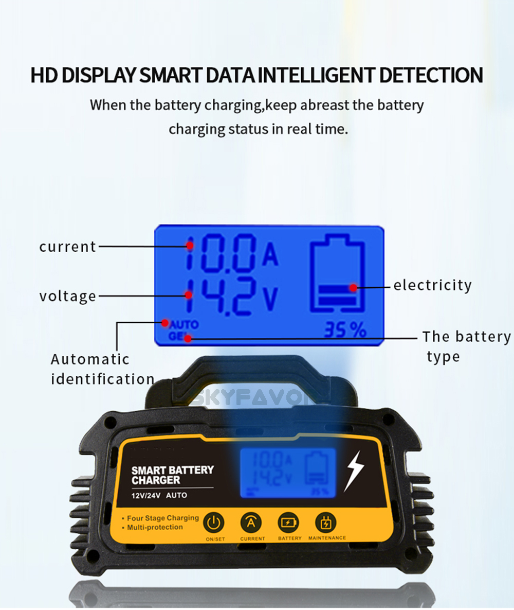 Professional Smart Car Battery Charger 12V 24V 20A 10A Portable Automatic Pulse Repair Battery Charger for Lead Acid Batteries