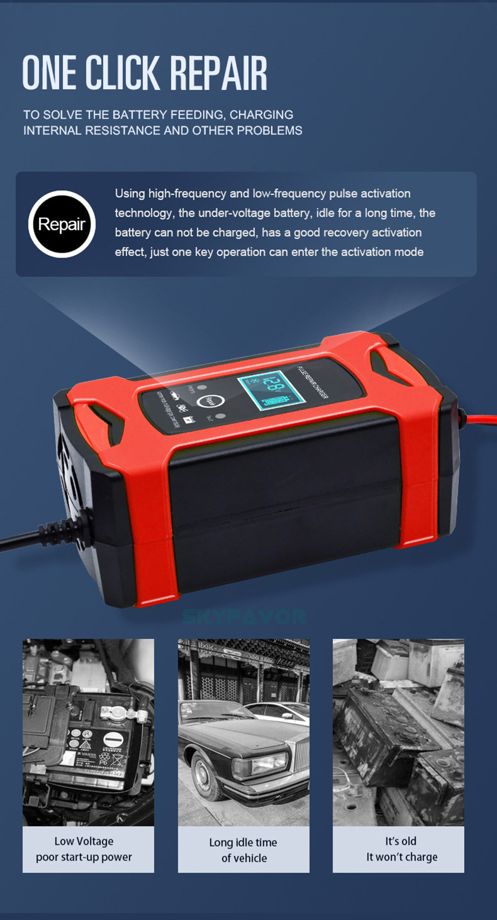 Trending Products 12V Lead Acid Battery Charger 12V 6A Automatic Pulse Repair Gel Agm Lead Acid Motorcycle Car Battery Charger