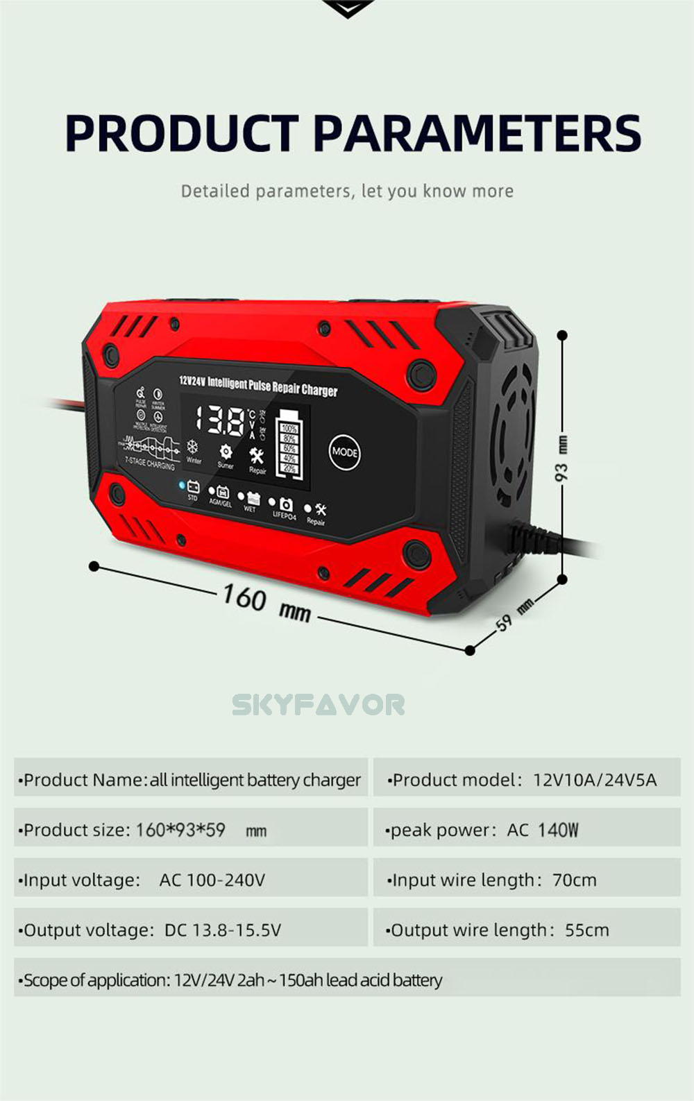 Lead Acid Lifepo4 12volt 50ah Battery Charger 12V 24V 10A Multi-function Universal LFP AGM GEL ARM Pulse Repair Battery Charger