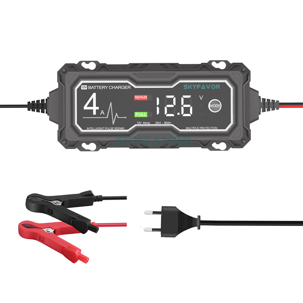Automatic Motorcycle Car Battery Charger 12V 4A Fast Pulse Repair 12 Volt Trickle Charger for Lead Acid Gel Deep Cycle Battery