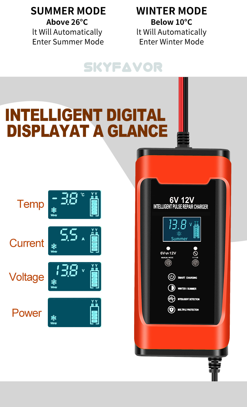 Fast Automatic 6V 12V Battery Charger 12V 6V 6A Universal Motorcycle Car Battery Charger for 12 Volt 6 Volt Lead Acid Battery