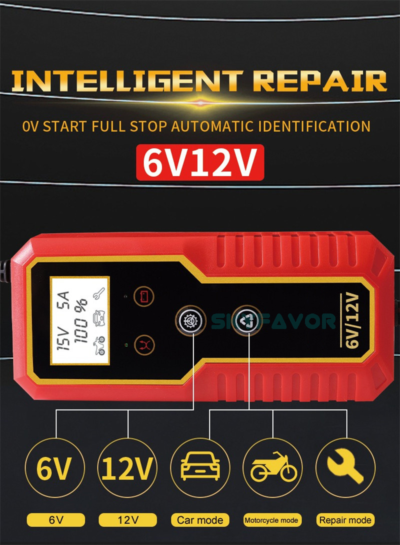 Factory Motorcycle Car Battery Charger 6V 12V 8A Universal Automatic Pulse Repair Lead Acid Battery Charger with Lcd Display