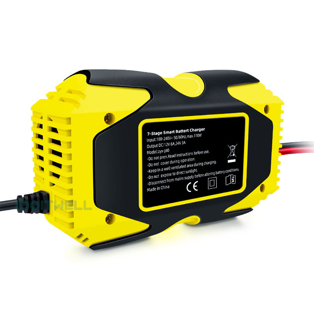 Automatic Truck Car Battery Charger 12V 6A 24V 3A Universal 7-stages Pulse Repair 12V/24V Dry Wet Lead Acid Batteries Charger