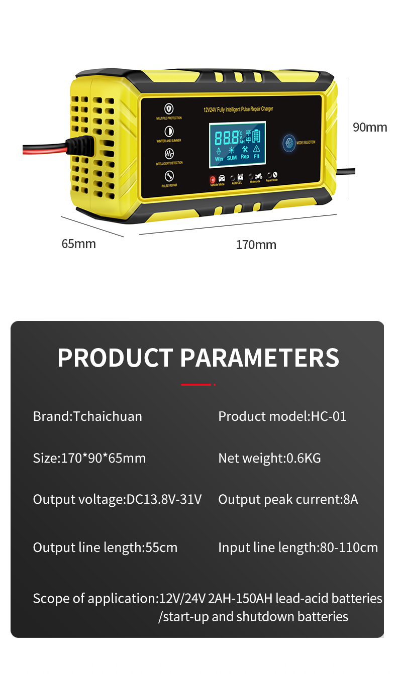 Smart 12V 24V Battery Charger 12V 24V 8A Universal Automatic Pulse Repair Lead Acid Battery Charger for Motorcycle Car Truck