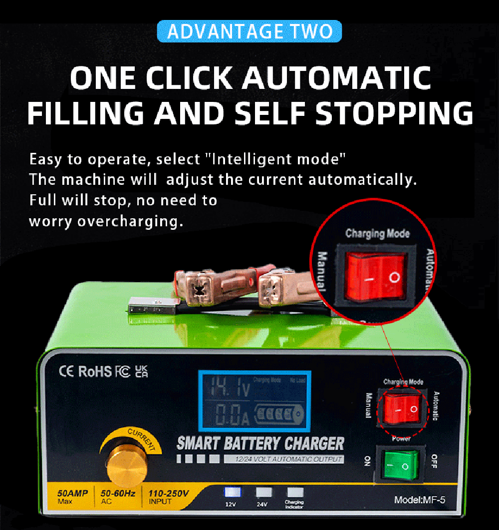 Newest Professional High Power Battery Charger 24V 30A 12V 50A Universal Automatic Lead Acid Rechargeable Pulse Battery Charger