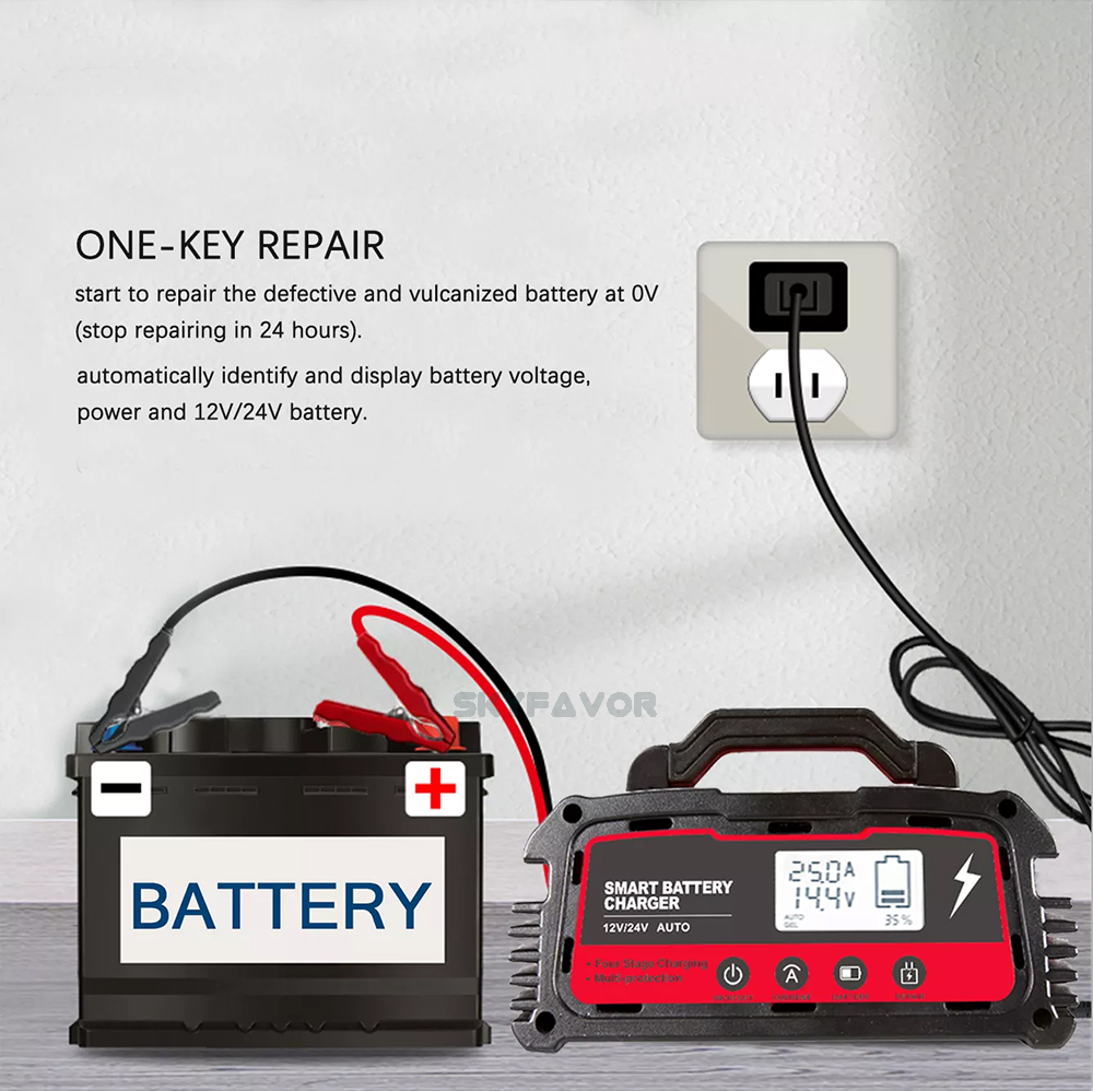 Automatic Motorcycle Car Battery Repair Charger 12V 6A 8A 10A 24V 6A Smart Maintainer Trickle Charger for Lead Acid Battery