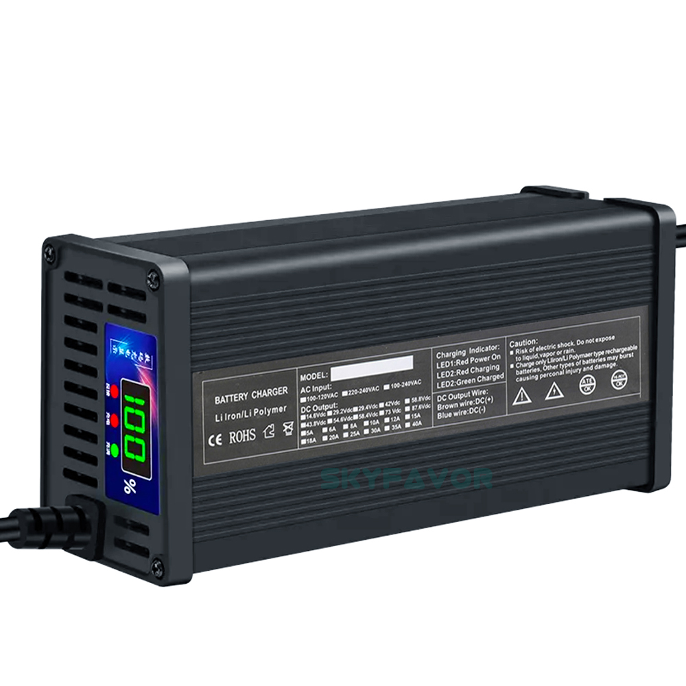 Customized 72V 12A Smart Battery Charger Custom 72 Volt Battery Pack Charger for SLA AGM GEL Lifepo4 Li-ion with LED Display