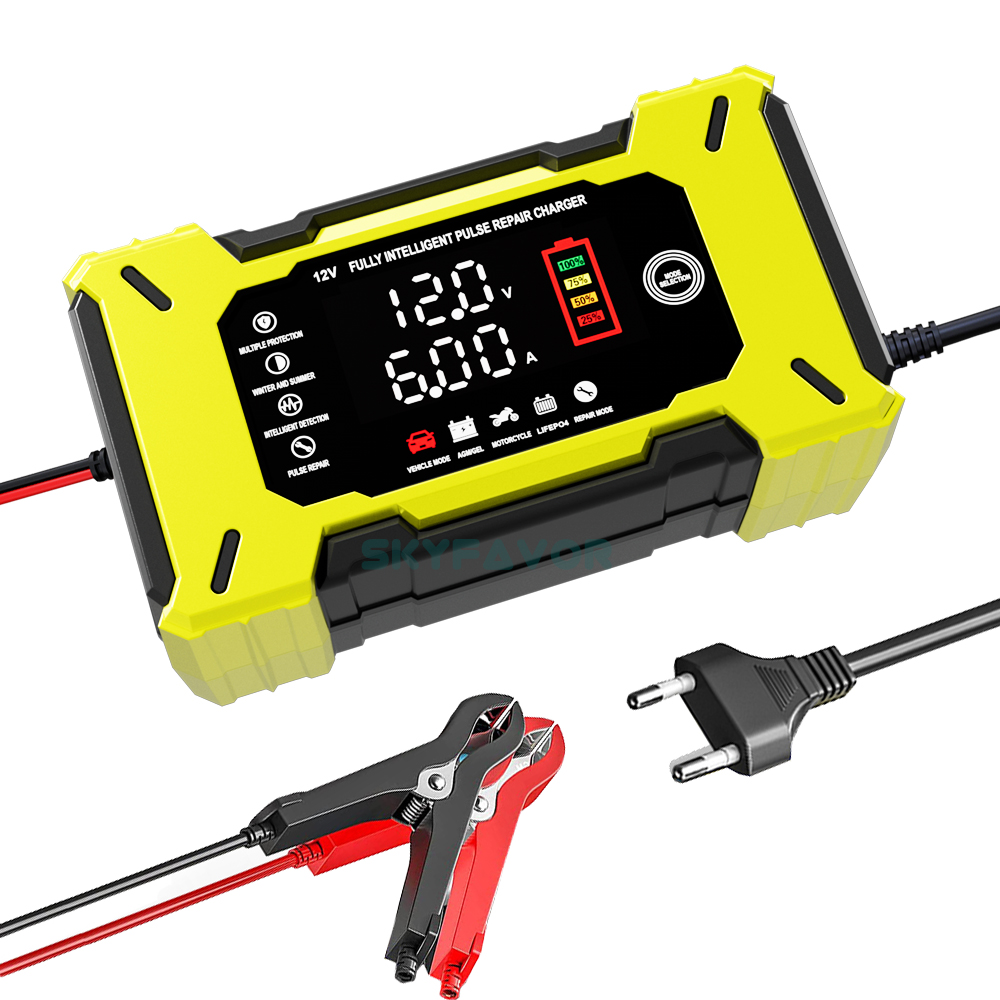Latest Automatic12V Car Battery Charger 12V 6A Voltage Current Dual Display Universal Lifepo4 Gel AGM Lead Acid Battery Charger
