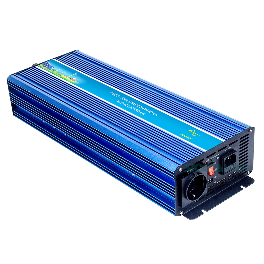 Off Grid 2000W Pure Sine Wave Inverter 12V 24V DC to AC 110V 230V Power Inverter with Charger 12v 24v 10a Fast Battery Charger