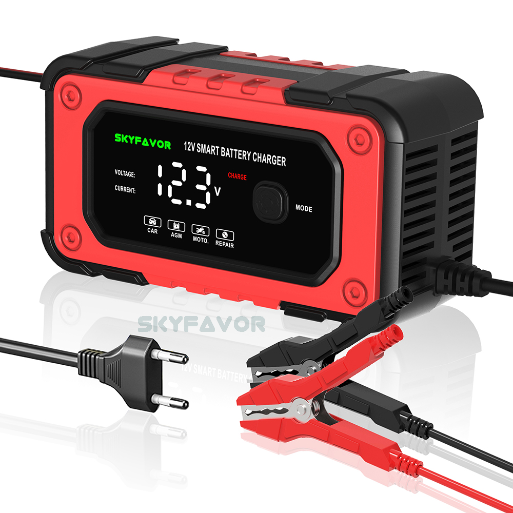 Automatic 12V 6A Car Battery Charger Fast Trickle Charger Smart Fireproof Charger for LiFePO4 Lead Acid Motorcycle Batteries
