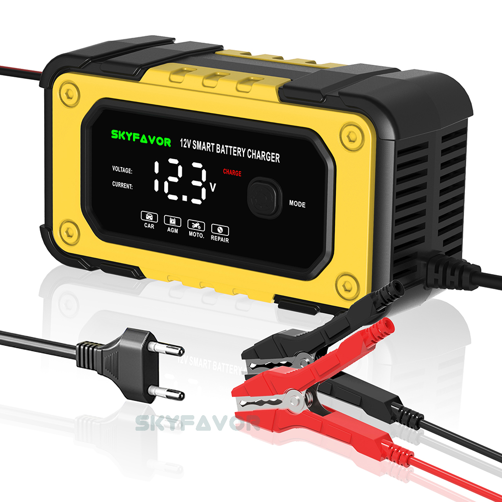 Automatic 12V 6A Car Battery Charger Fast Trickle Charger Smart Fireproof Charger for LiFePO4 Lead Acid Motorcycle Batteries