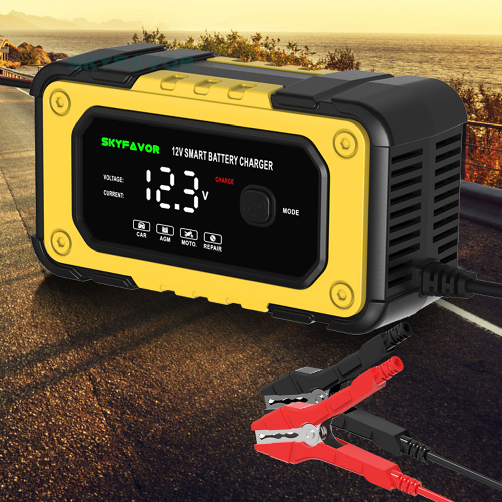 Automatic 12V 6A Car Battery Charger Fast Trickle Charger Smart Fireproof Charger for LiFePO4 Lead Acid Motorcycle Batteries
