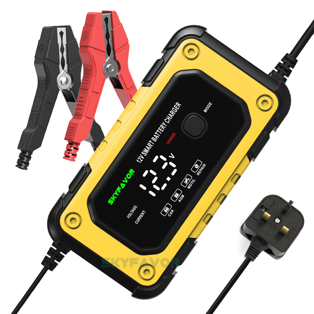 Automatic 12V 6A Car Battery Charger Fast Trickle Charger Smart Fireproof Charger for LiFePO4 Lead Acid Motorcycle Batteries
