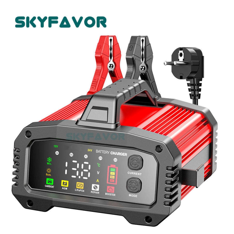 Latest Smart 12V 24V Car Battery Charger Automatic Adjustable Car Charger Universal Charger for Lead-Acid LiFePO4 Batteries