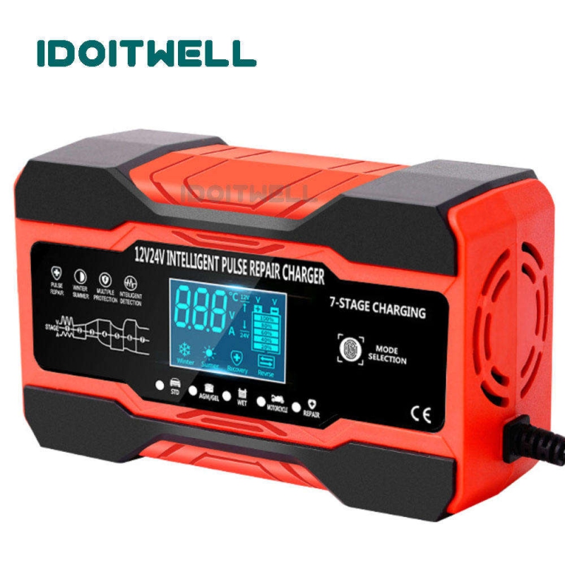 12V 24V Touch Screen Car Battery Charger - Intelligent Pulse Repair Fast Charging for GEL/WET Lead Acid 12V Car Battery Charger